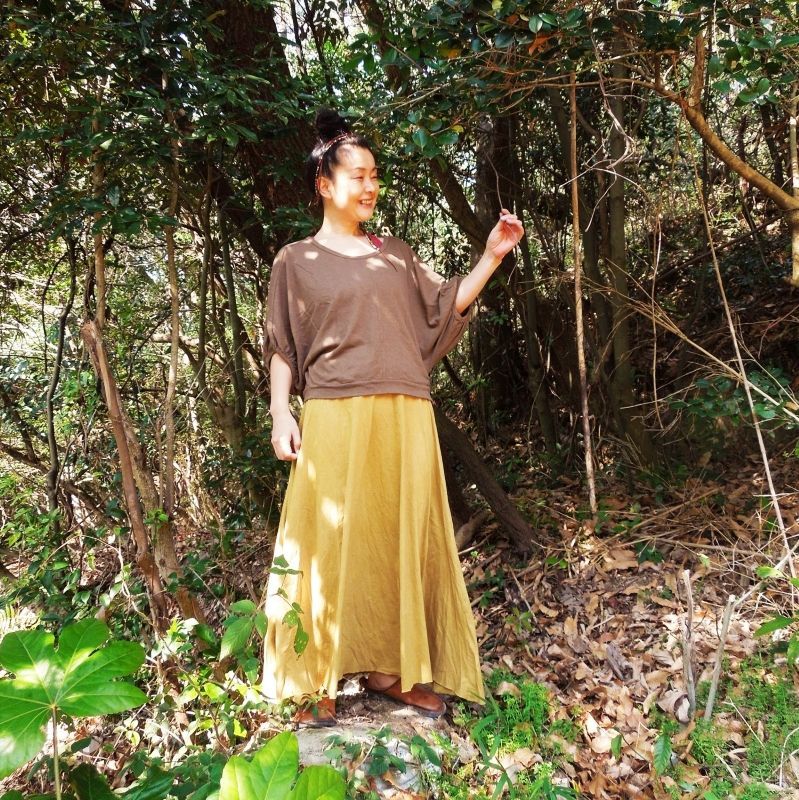 asana ヘンプコットン 薄手 ロング フレアー スカート・草木染め  