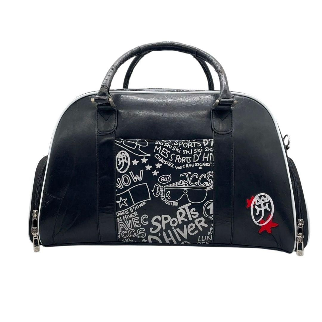 【本日のどっきりセール】 CASTELBAJAC カステルバジャック ボストンバッグ ブラック 総柄 デカロゴ 2way 斜め掛け可 ショルダー トート ハンドバッグ レザー 本革 シリコン A4収納 シルバー金具 X 速い船積できます!