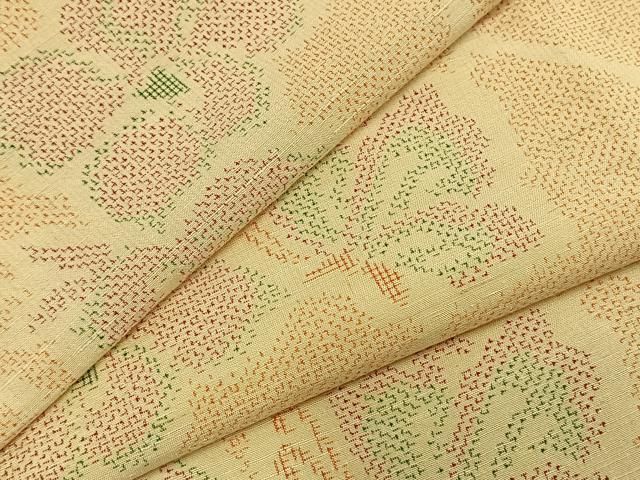平和屋着物▽上質な紬 単衣 花蝶文 正絹 ♥ AABA7770fy
