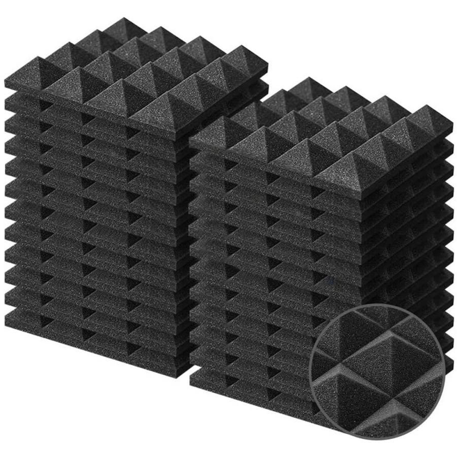 吸音材 防音材 ウレタン 48枚セット 25*25cm 厚さ5cm ピラミッド 壁 難燃 無害 吸音対策 ブラック 