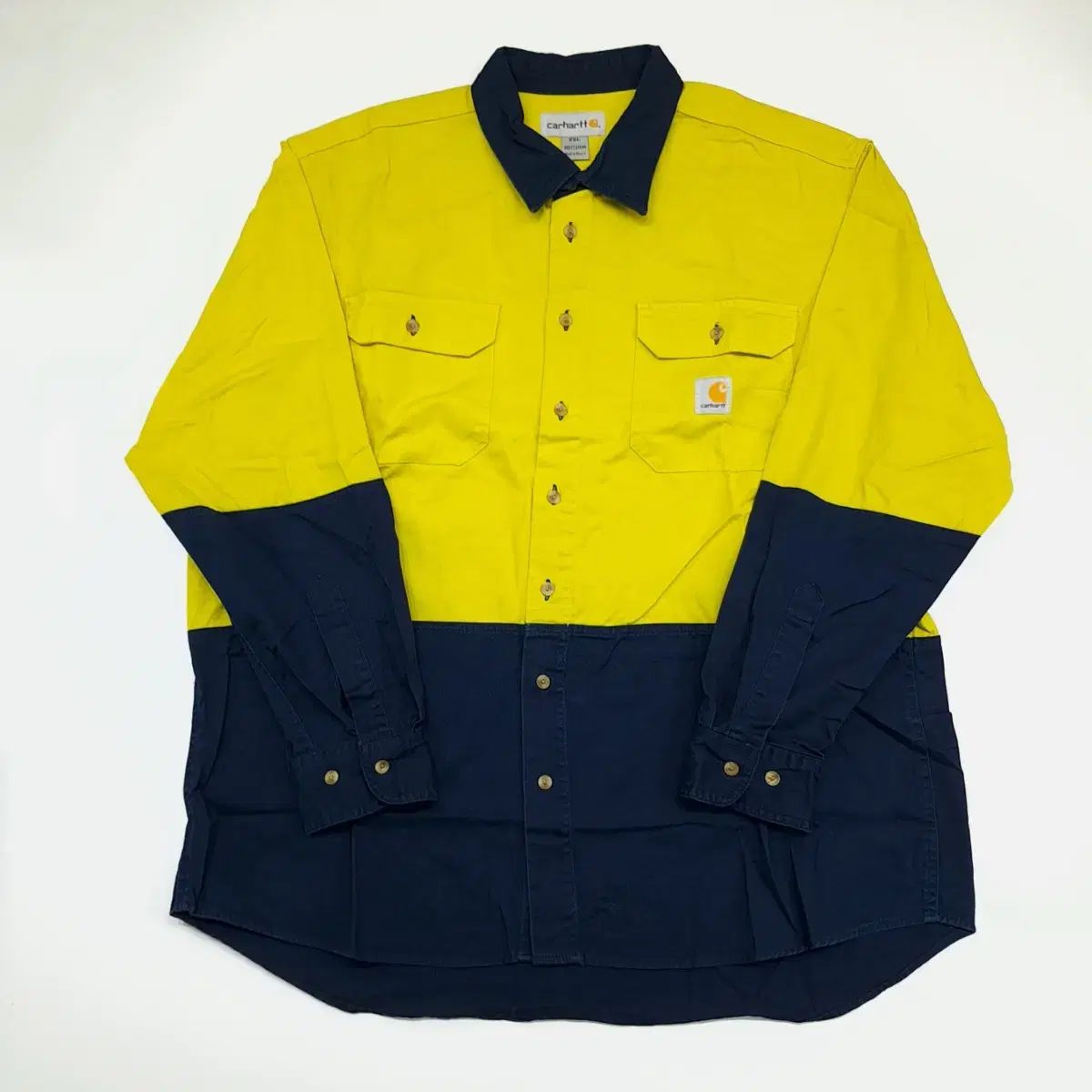 （ Sa022 ） 2XL Carhartt(カーハート) 黄色 ネイビー ツートン リメイク ワーク 長袖 シャツ