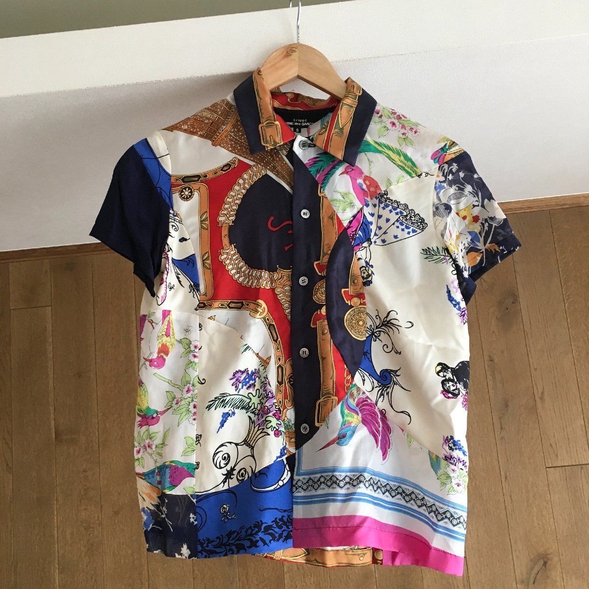 AD2001 シルク　スカーフ　再構築　半袖シャツ 開襟　総柄　コムデギャルソン 美品 AD2001 COMME des GARCONS コムデギャルソン ヴィンテージ