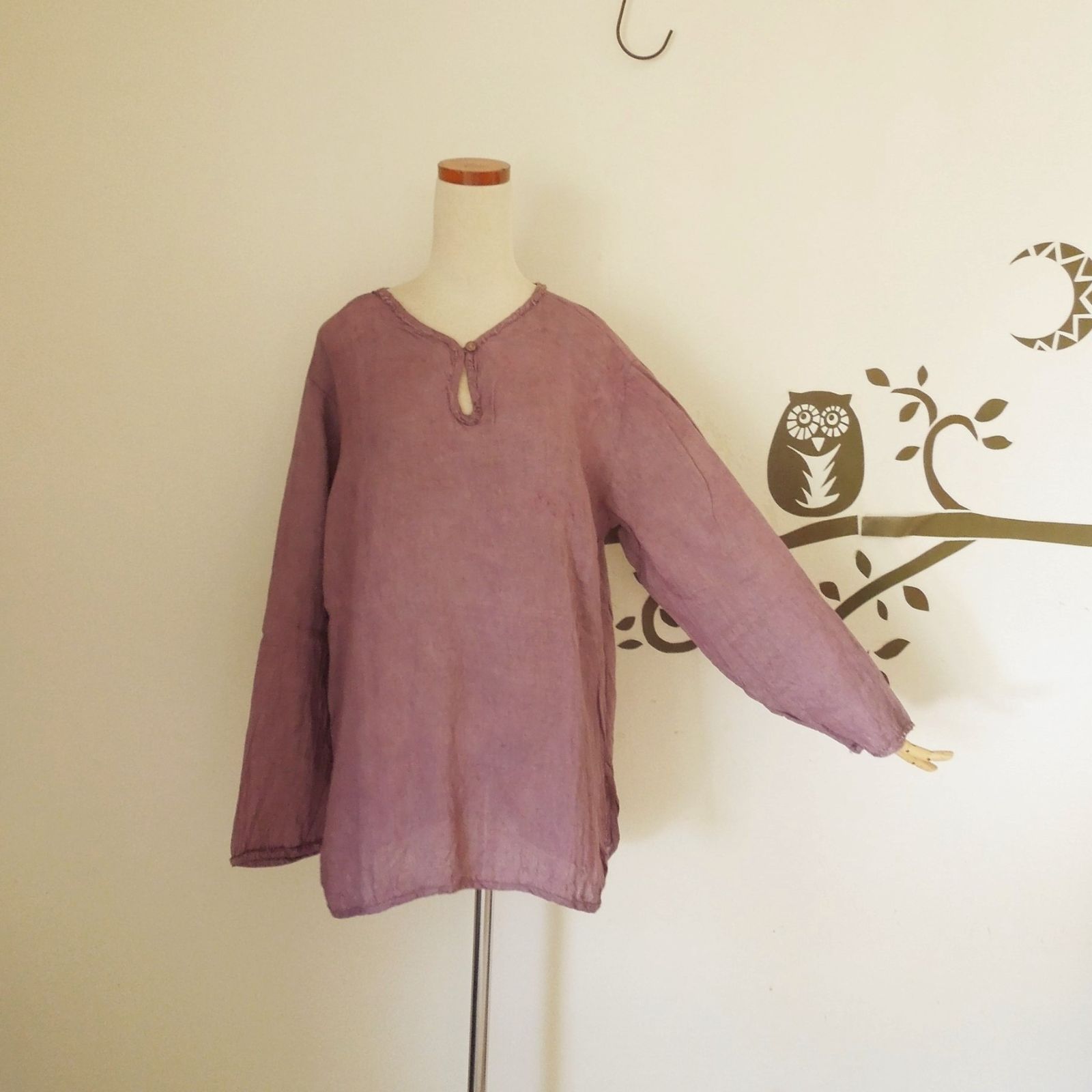 asana HEMP100% ガーゼ ゆったり ロングスリーブ草木染めパープル