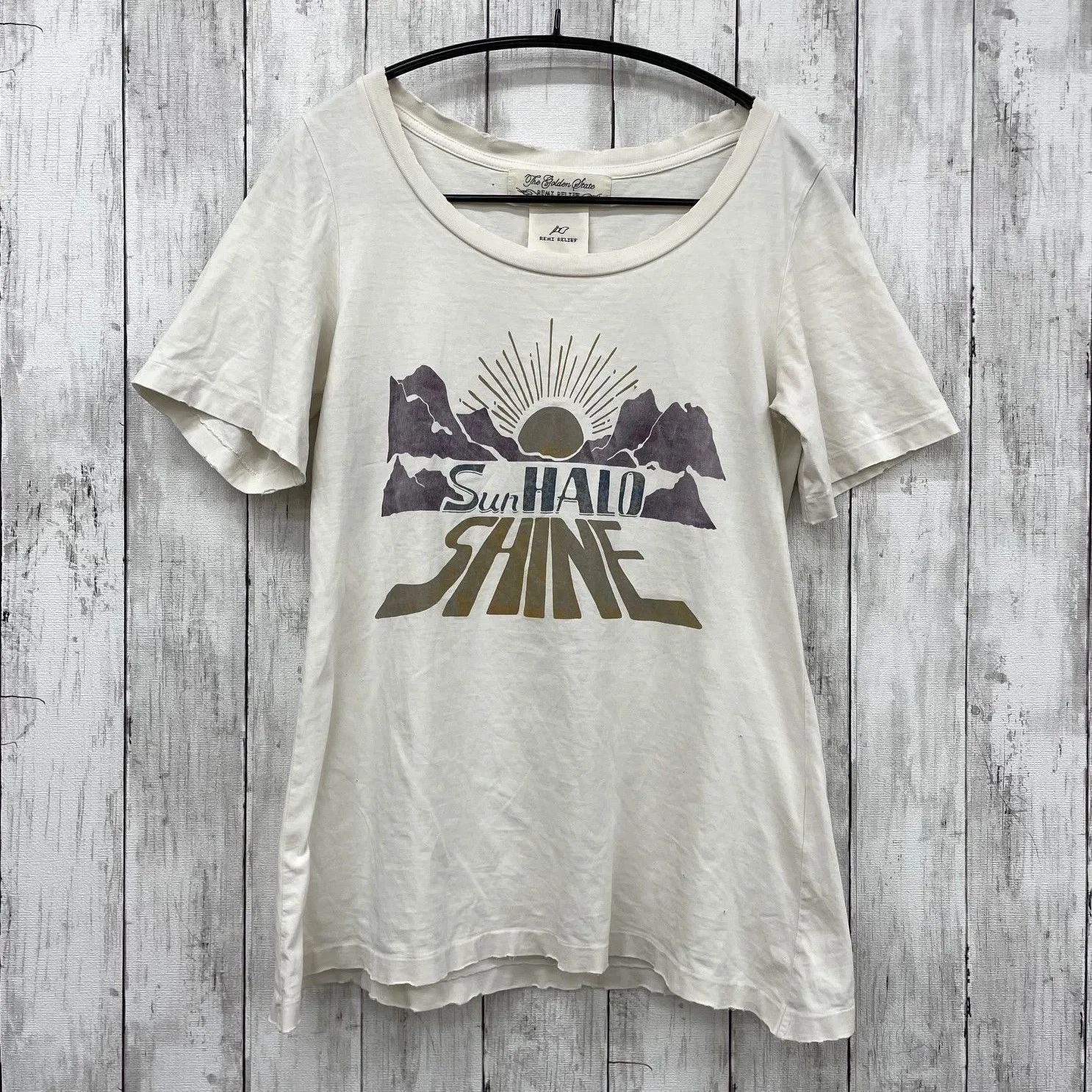 REMI RELIEF レミレリーフ スペシャルユーズド加工 SUN プリントTシャツ 半袖 オフホワイト Sサイズ