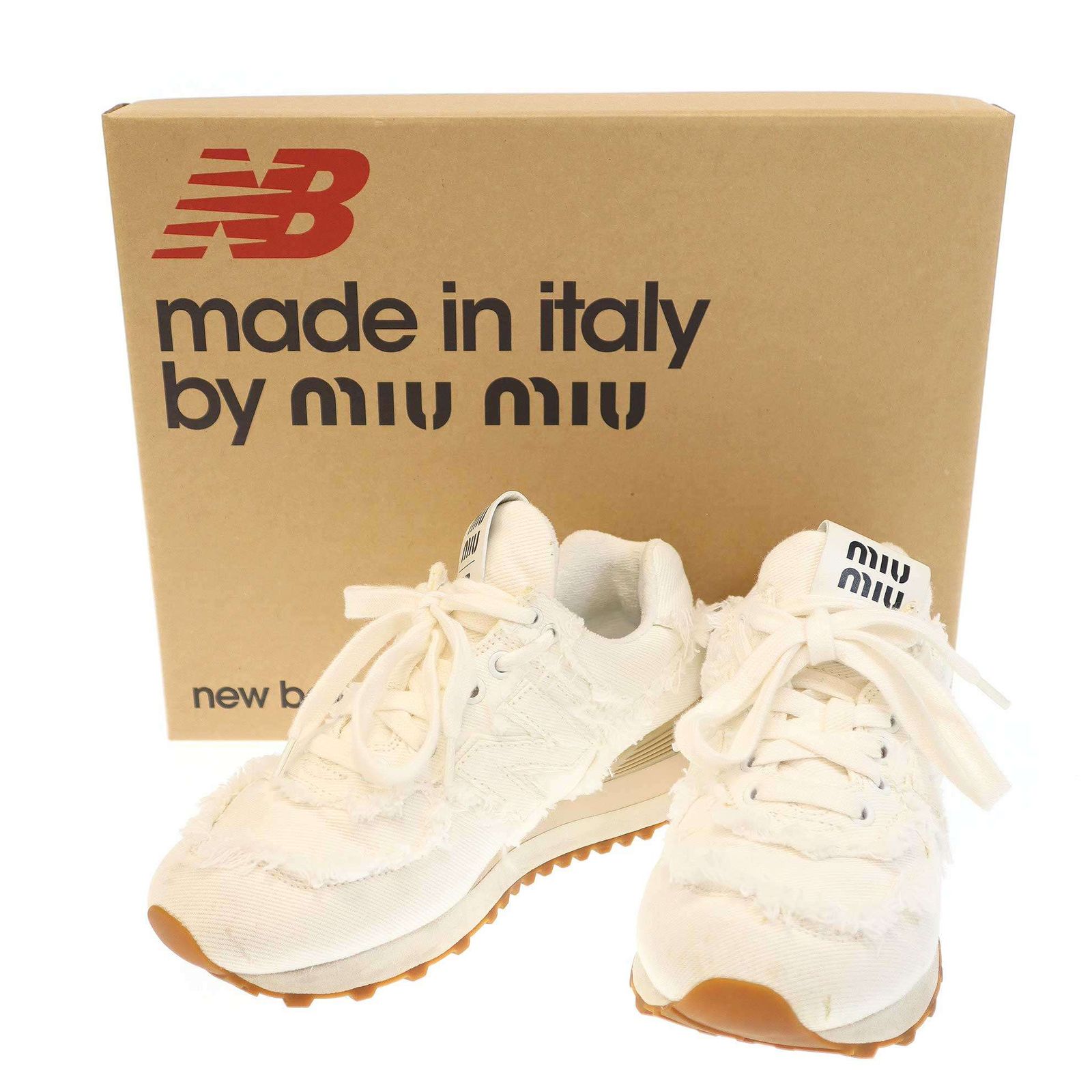 NEW BALANCE×miu miu ニューバランス×ミュウミュウ 574 Denim Colonial デニムローカットスニーカー CSL 5E765D ホワイト 34 1|2