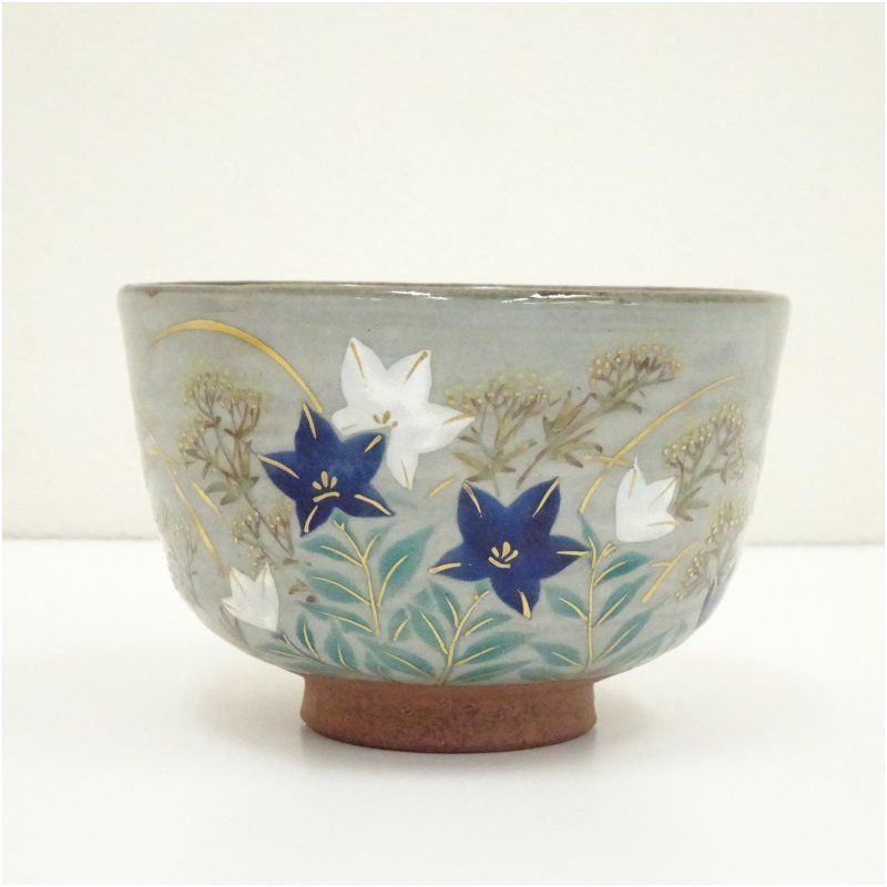 京焼 鳴滝窯 橋本城岳造 乾山写桔梗文茶碗（共箱） 茶道 抹茶