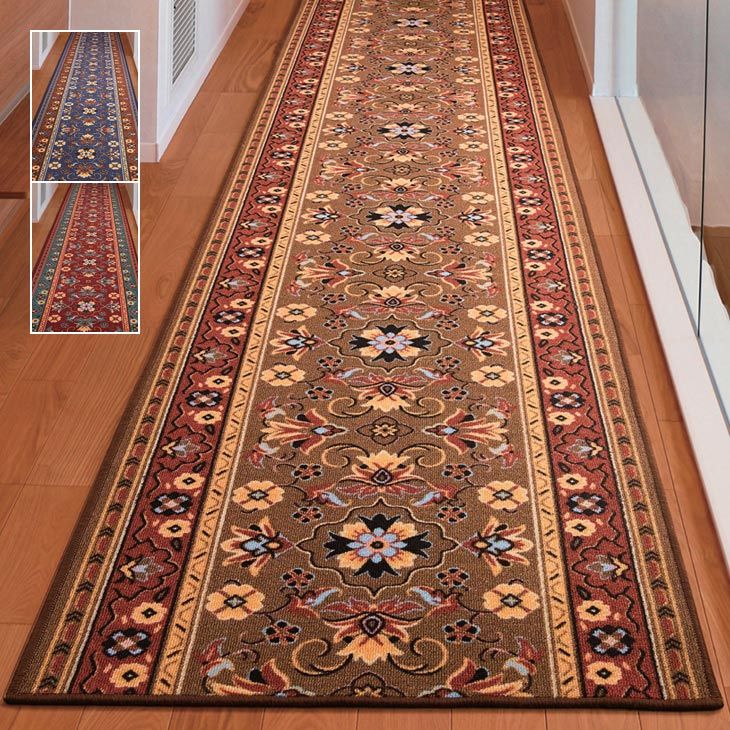 クラシック柄 廊下敷 カーペット 80×440cm 滑り止め加工 防炎加工