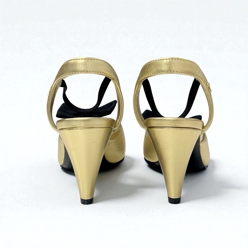 シャネル CHANEL パンプス 靴 シューズ レザー ゴールド ブラック