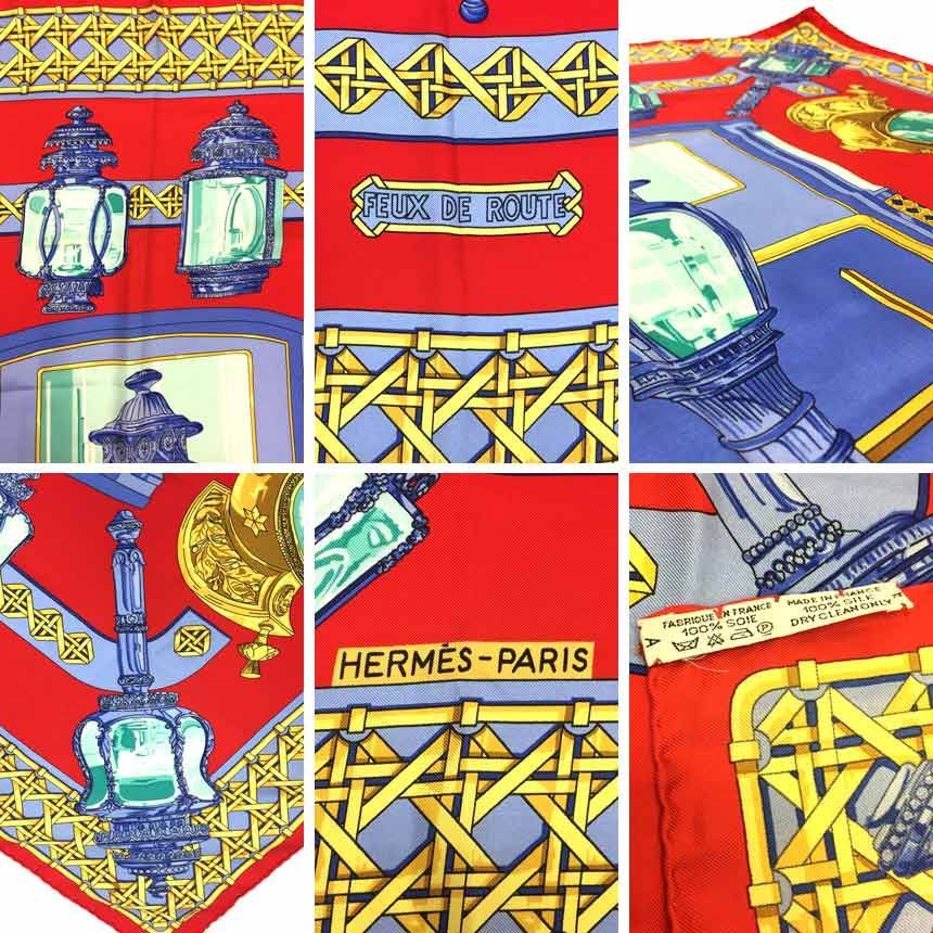 HERMES　エルメス　スカーフ　カレ90　馬車のランタン　赤　aq8953 セール HERMES エルメス スカーフ カレ90 FEUX DE ROUTE 馬車の