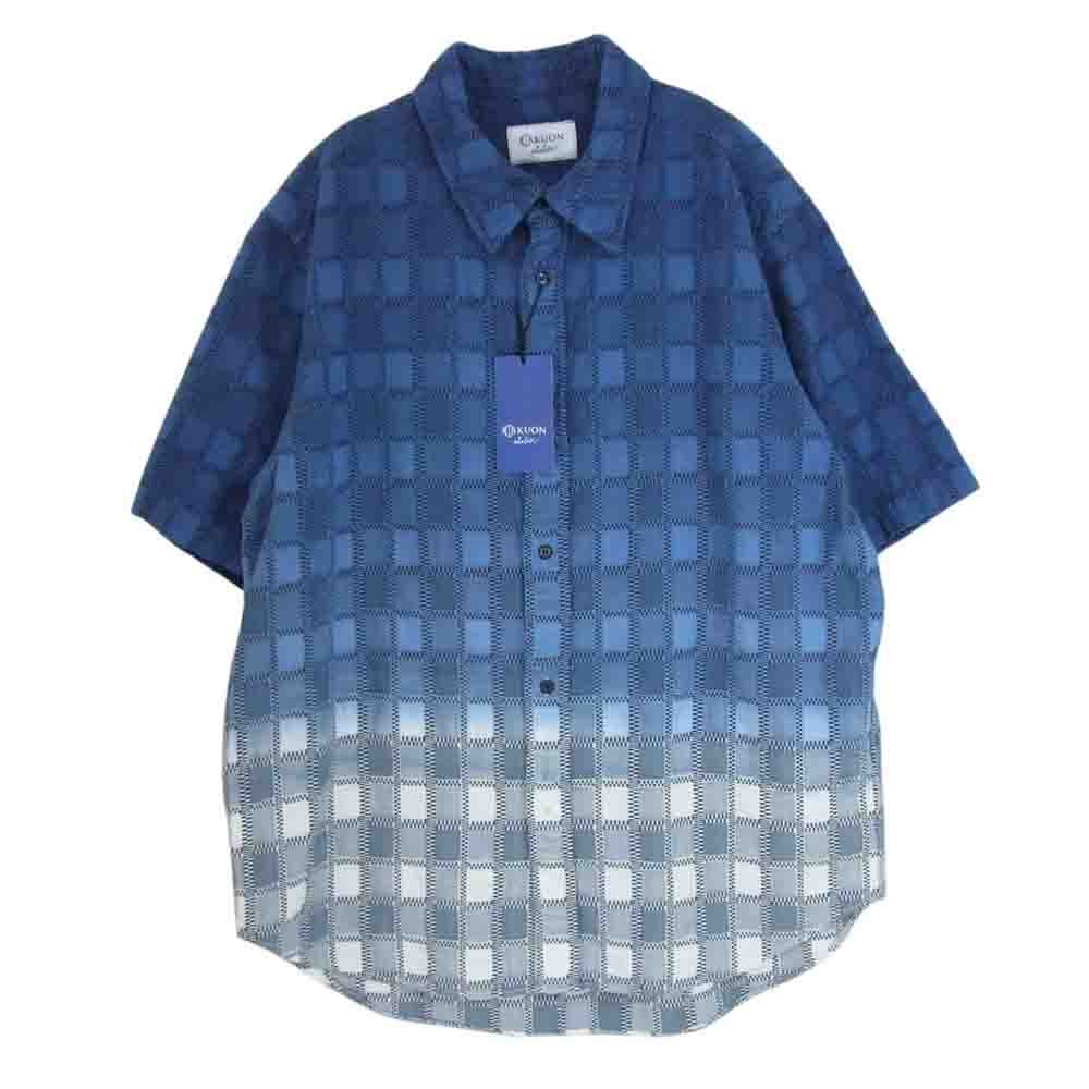  クオン KUON 252SH023200 fabric ファブリック別注 Yoshino Plaid S/S Shirts 吉野格子 グラデーションダイ ショートスリーブ 半袖 シャツ ネイビー系 M【中古】 シャツ
