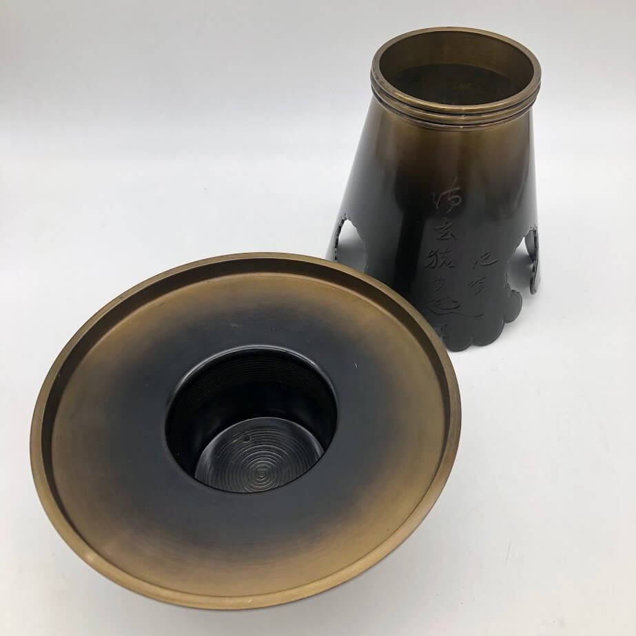 ss7687 【中古】 唐金 薄端花器 池坊 御玄猪好 金属製 茶道 華道