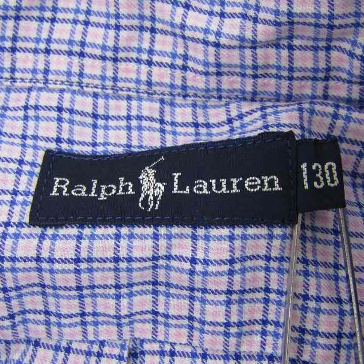 ラルフローレン 長袖チェックシャツ ボタンダウン カットソー キッズ 男の子用 130サイズ 青ピンク Ralph Lauren 【中古】