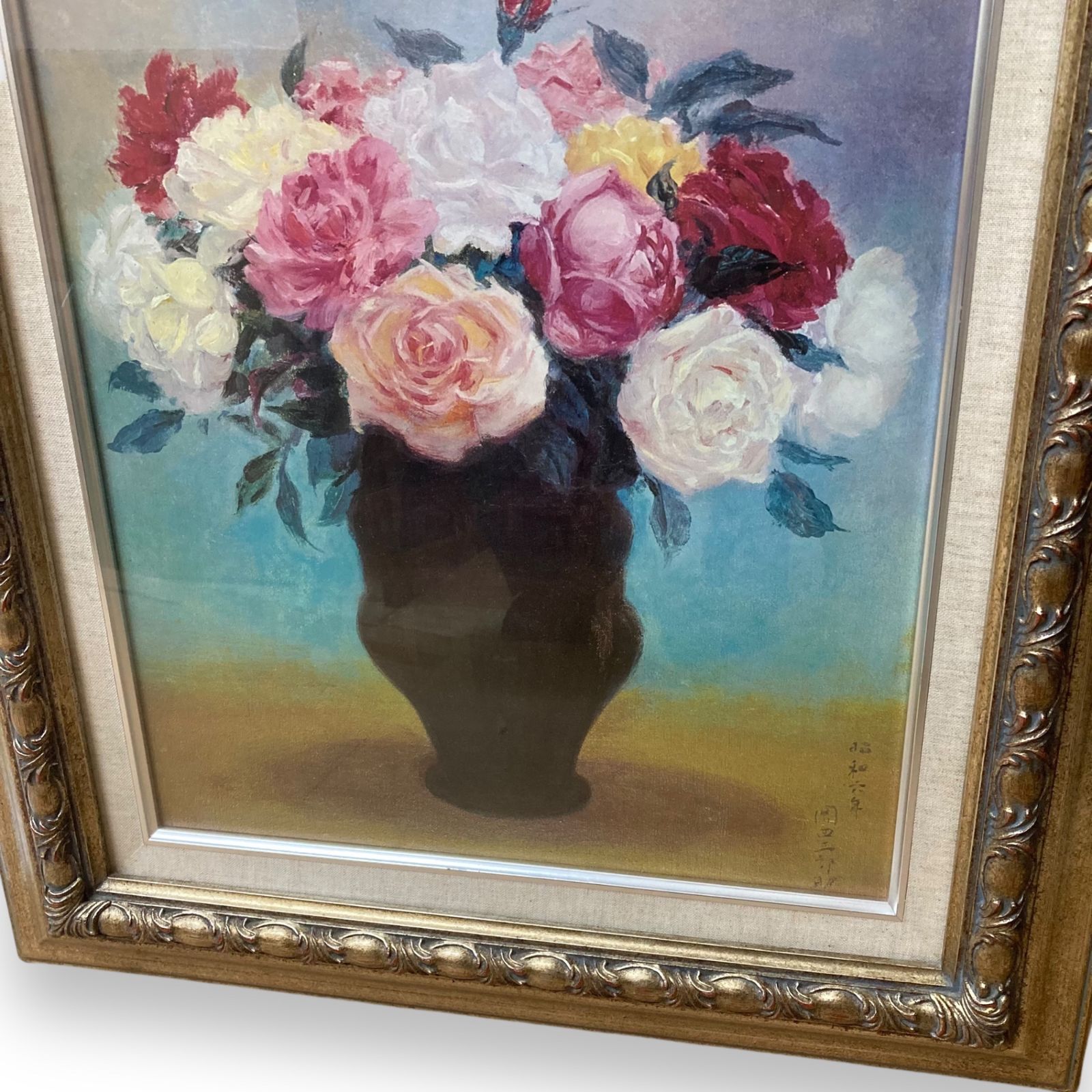 複製画】岡田三郎助 1931年(昭和6年) 薔薇 バラ 絵画(H63×W56