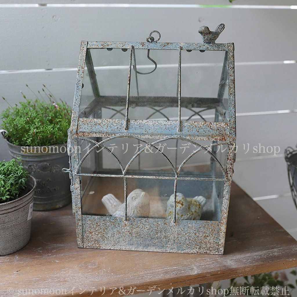 シャビー加工 温室 インテリア 庭の装飾 小さい ガーデン デザイン 庭 ガーデン 古 ガーデン雑貨 ガーデニング プランター 雑貨 おしゃれ シャビーシック ガラス レトロ 鉄 8-14 お洒落 ガーデンインテリア