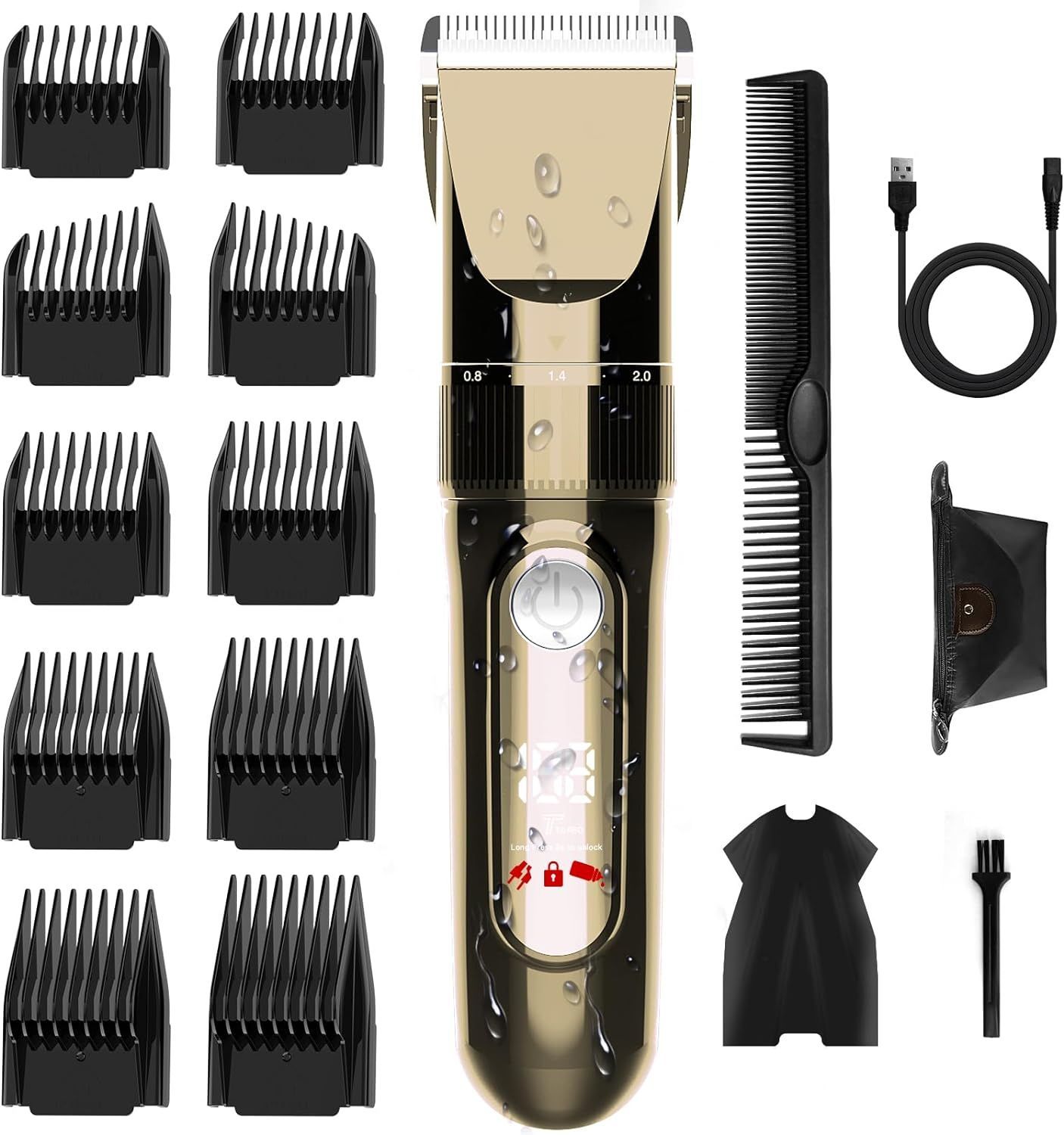 バリカン 2025新登場 USB充電式 ヘアカッター メンズ 電動ばりかん 散髪用 自動研磨 プロ仕様 0.8-26mm対応 LEDディスプレイ 2段階モード 全身防水 家庭用 業務用 子供用 セルフカット 低騒音 水洗い可 リミットコーム 日本語説明書