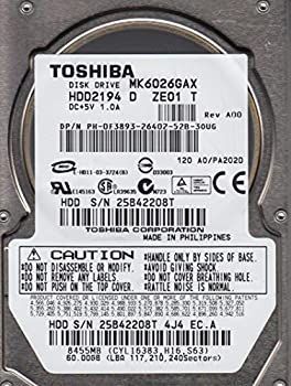 【中古】(非常に良い)mk6026gax、a0?/ pa202d、hdd2194?D ze01?T、Toshiba 60?GBハードドライブIDE 2.5