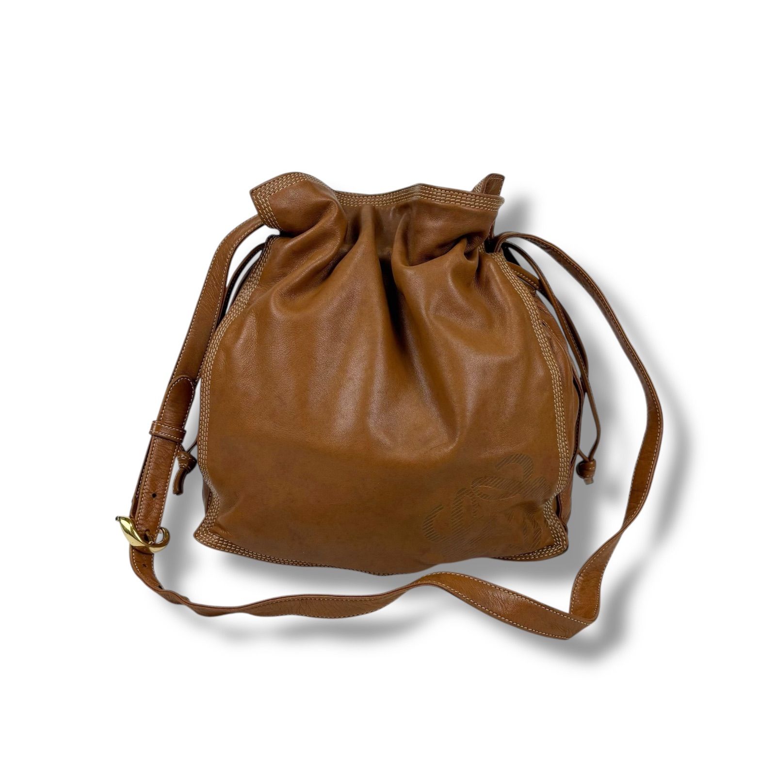 ロエベ LOEWE 巾着型 ショルダーバッグ アナグラムロゴ ブラウン