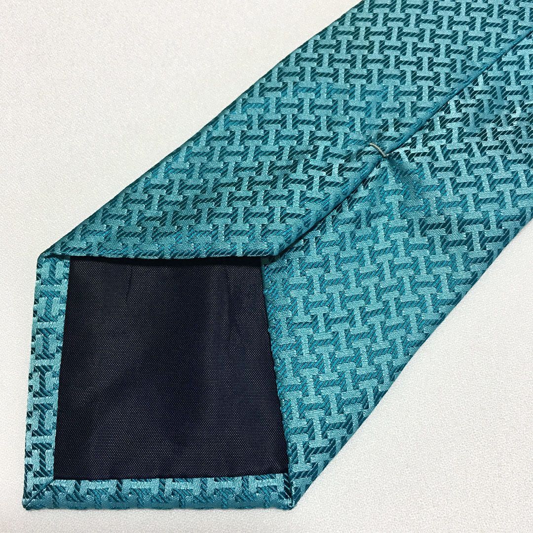 美品 エルメス HERMES ネクタイ シルク100% ターコイズブルー H柄 2510