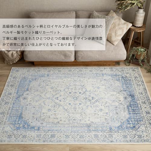  サヤンサヤン ペルシャ柄 ラグ 絨毯 ロイヤルパレス14155 195х195 2畳 ロイヤルブルー その他 フェイスケア