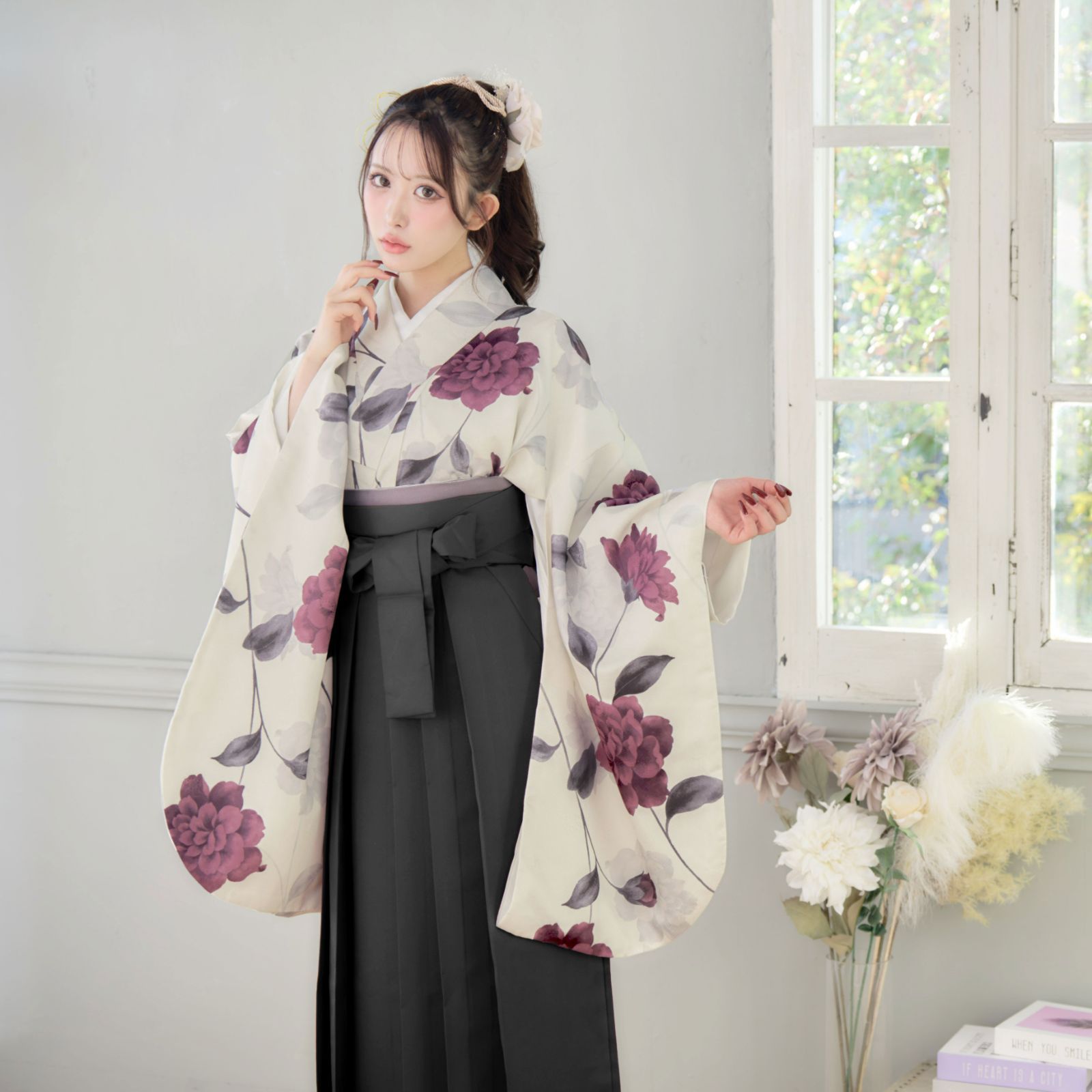 509mk13☆小紋 ややふくよか 地紋 暈し シンプル くすみ 緑×紫☆美品