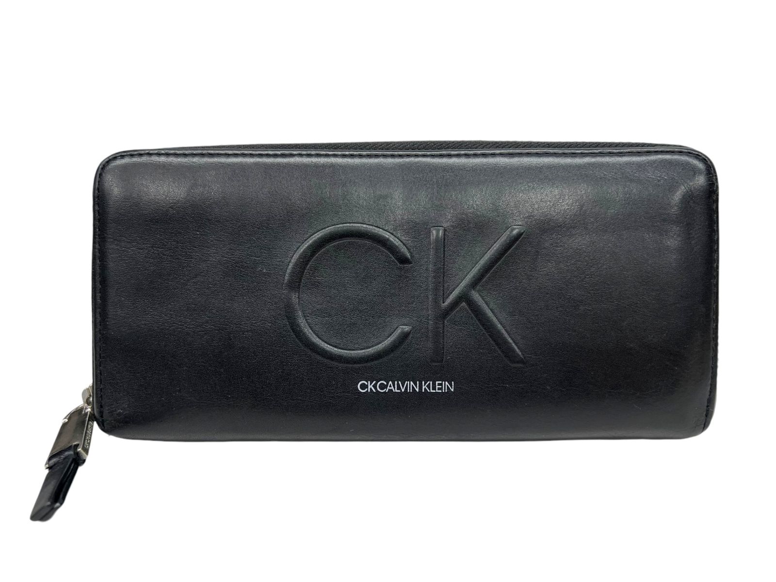 CK Calvin Klein (シーケーカルバンクライン) レザー 長財布 ラウンドファスナー ロゴ型押し ブラック メンズ/028