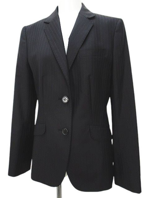 バーバリー ロンドン BURBERRY LONDON FC021-823-32 ストライプ柄 ウール ジャケット 40 黒系 ブラック テーラード ステッチ ボタン 裏地