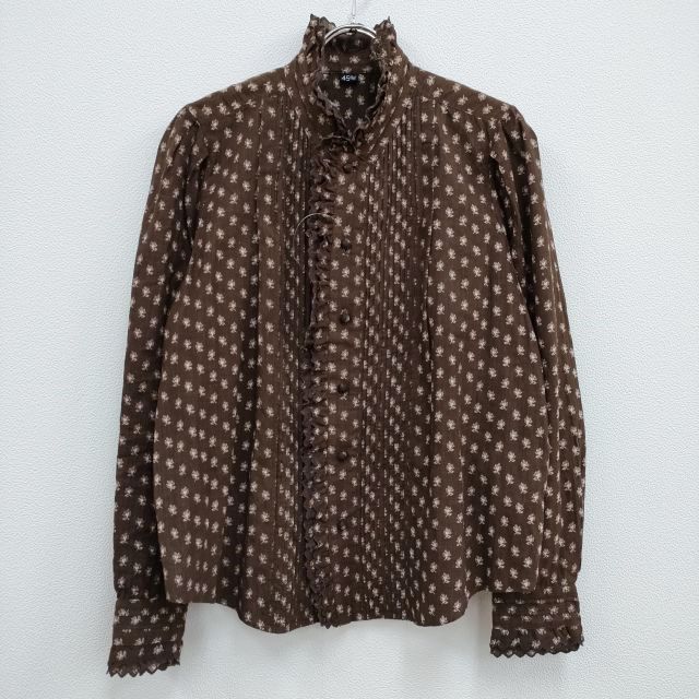 45R インドカディ勿忘草プリントのフリルブラウス