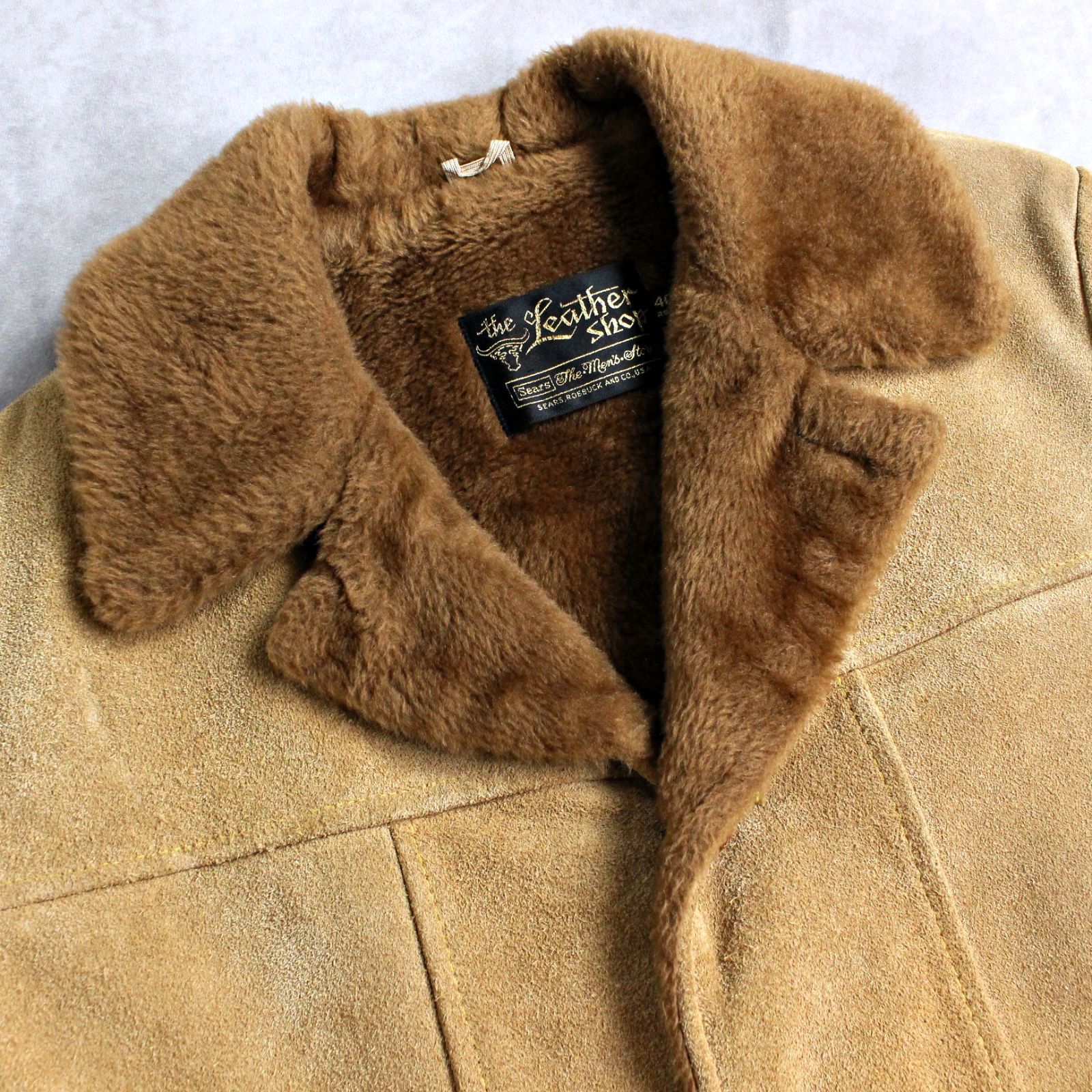 70s Sears スエード ランチコート 裏ボア 古着 ヴィンテージ レザー 60~70s スエード ボア裏地 チェスターコート 70s Sears スエード