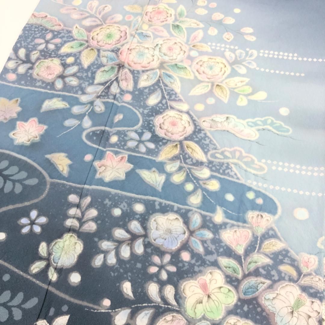 世界的に有名な 暈し 霧模様に美しい辻が花絞り 訪問着 青袋鼠色 メルカリ - K-4825 着物・浴衣