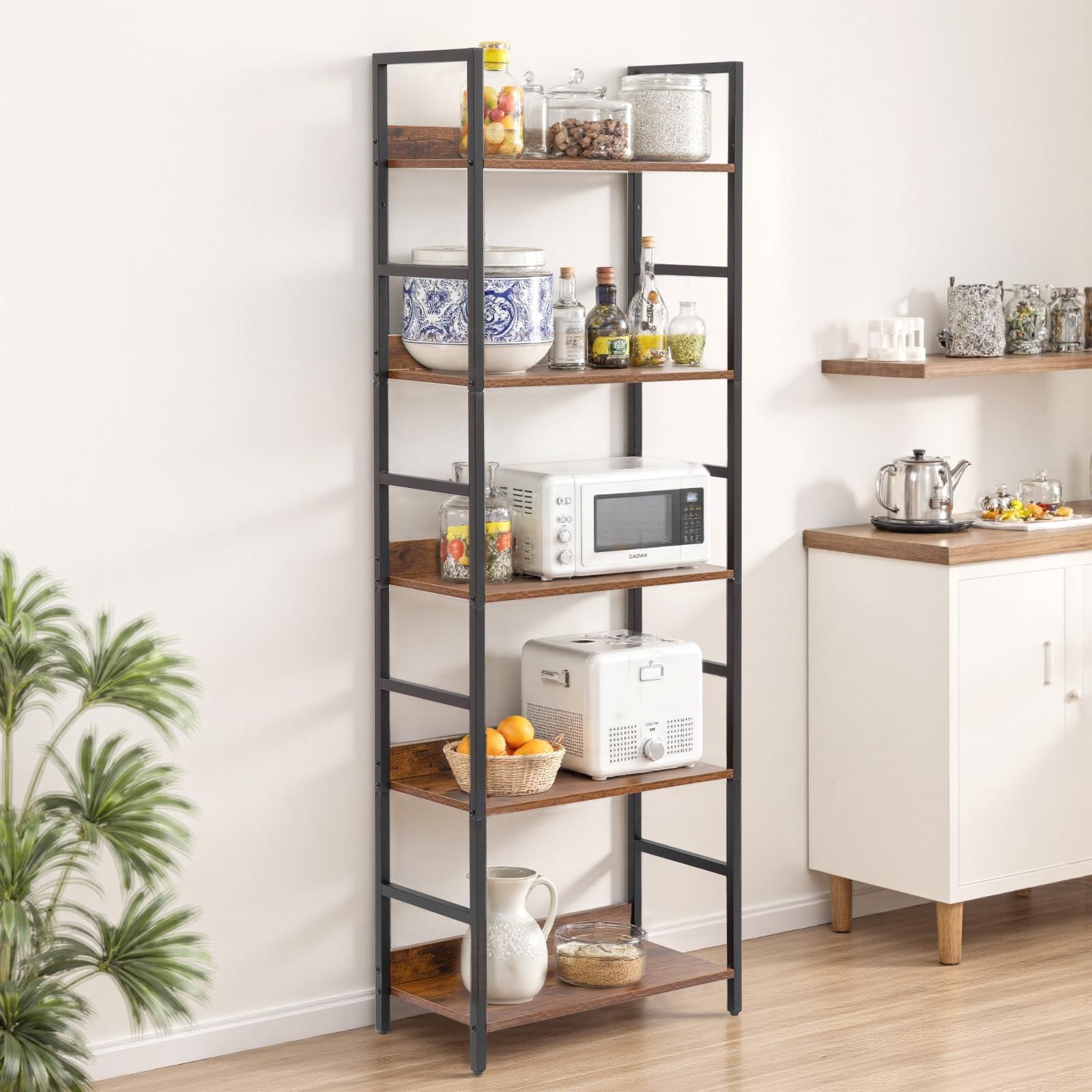 IMIEE オープンシェルフ オープンラック 収納棚 収納ラック 本棚 大容量 スリム 隙間収納 レンジラック キッチンラック 飾り棚 木製棚板 スチール 多用途 耐久性 省スペース 寢室 リビング オフィス 組立簡単 5段-幅60奥行30高さ