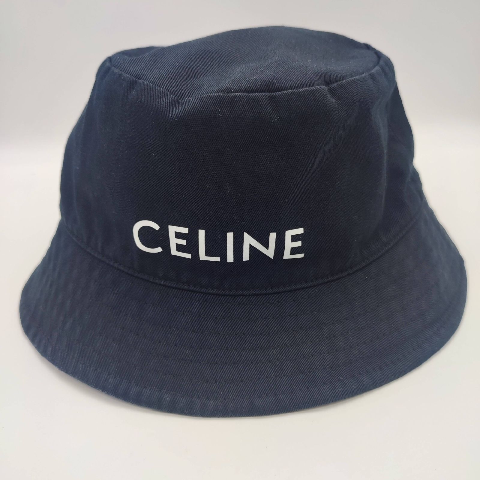 CELINE ネイビー バケットハット Mサイズ セリーヌ 美品】セリーヌ CELINE バケットハット コットン L ネイビー