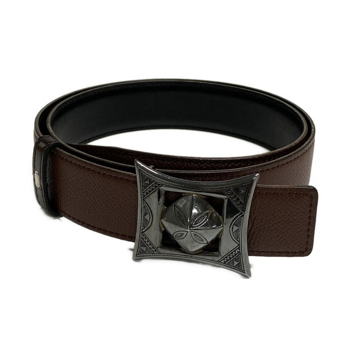 HERMES エルメス ベルト 08 トゥアレグ ダークブラウン×黒 シルバー金具