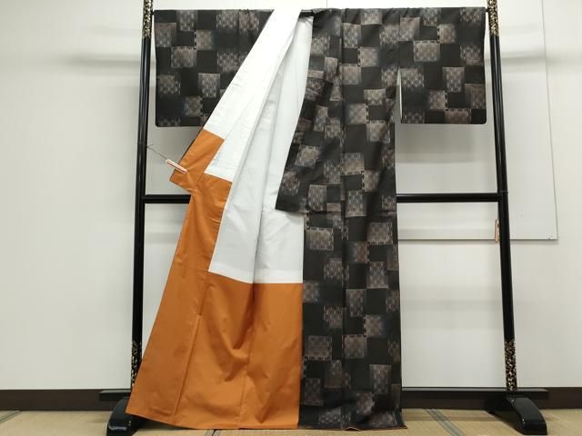 平和屋着物●本場大島紬　格子文　やまと誂製　証紙付き　丸恵謹製　正絹　逸品　DABD9076ud 平和屋着物○本場大島紬 格子文 やまと誂製 証紙付き 丸恵謹製 正絹