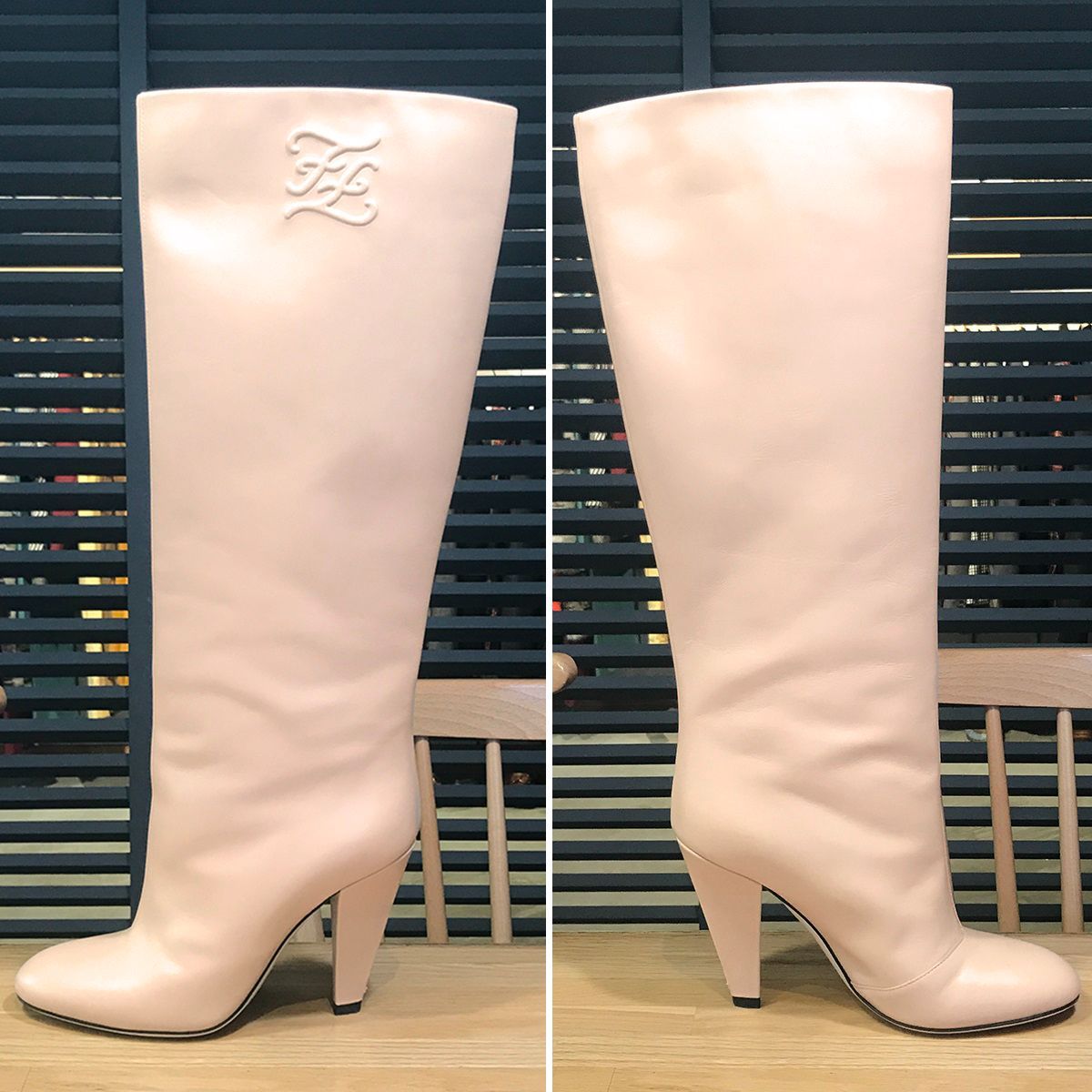 フェンディ　カーリグラフィ　ブーツ Fendi Karligraphy Logo Croc Embossed Riding Boots 37 EU