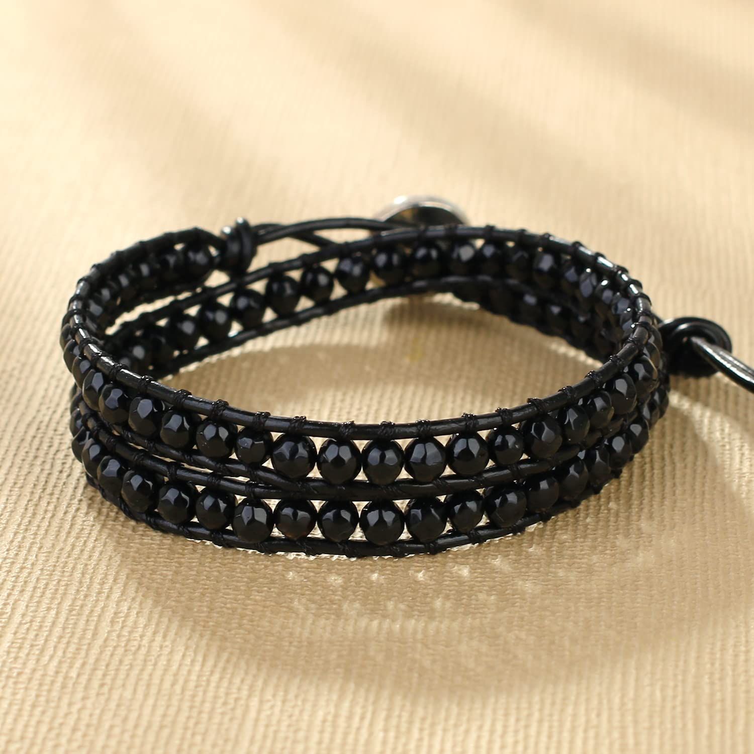 KELITCH合成瑪瑙ビーズブレスレット天然レザー手織りブレスレットレトロファッション友情ジュエリー