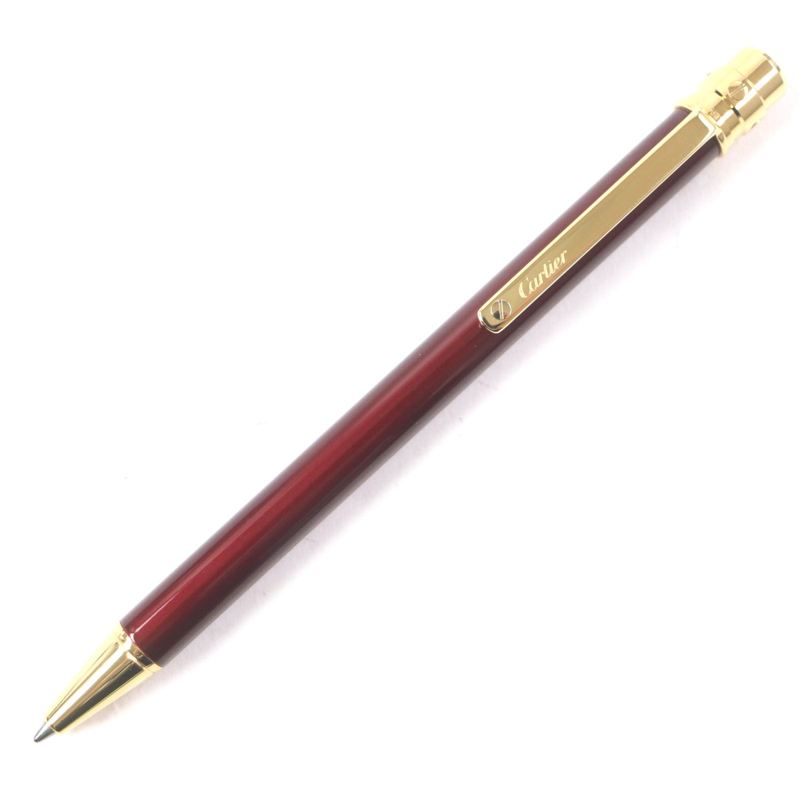 Cartier カルティエ サントス ツイスト式 ボールペン ボルドー ゴールド ケース付き フランス製 メンズ 筆記 済み