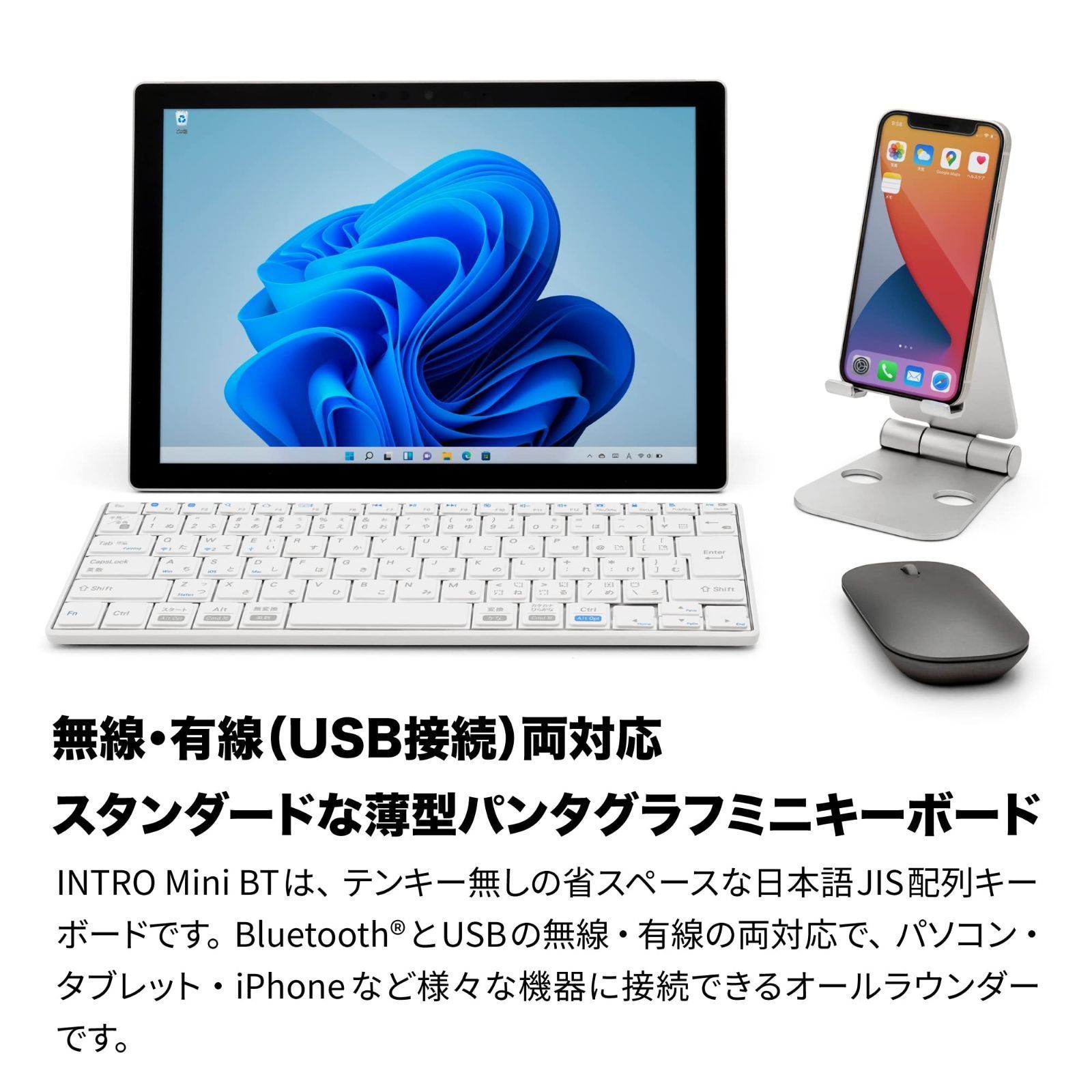 【数量限定】ARCHISS INTRO Mini BT パンタグラフキーボード 日本語85キー ホワイト Bluetooth (R) 5.0 USB-C 有線両対応 AS-PKMD85J-WHA