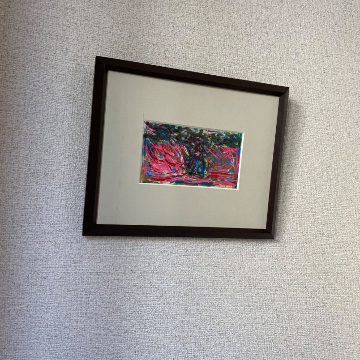 絵画 抽象画 クレヨン画 原画 額(桜)付き 美品 装飾品