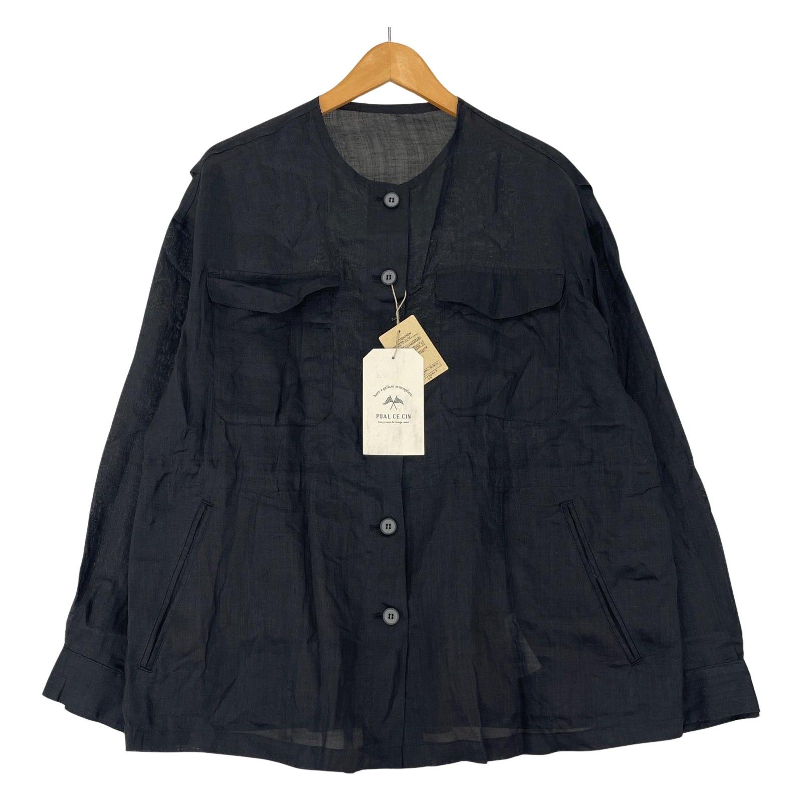 美品 PUAL CE CIN ピュアルセシン タグ付き 麻 シアー長袖シャツ sizeF 