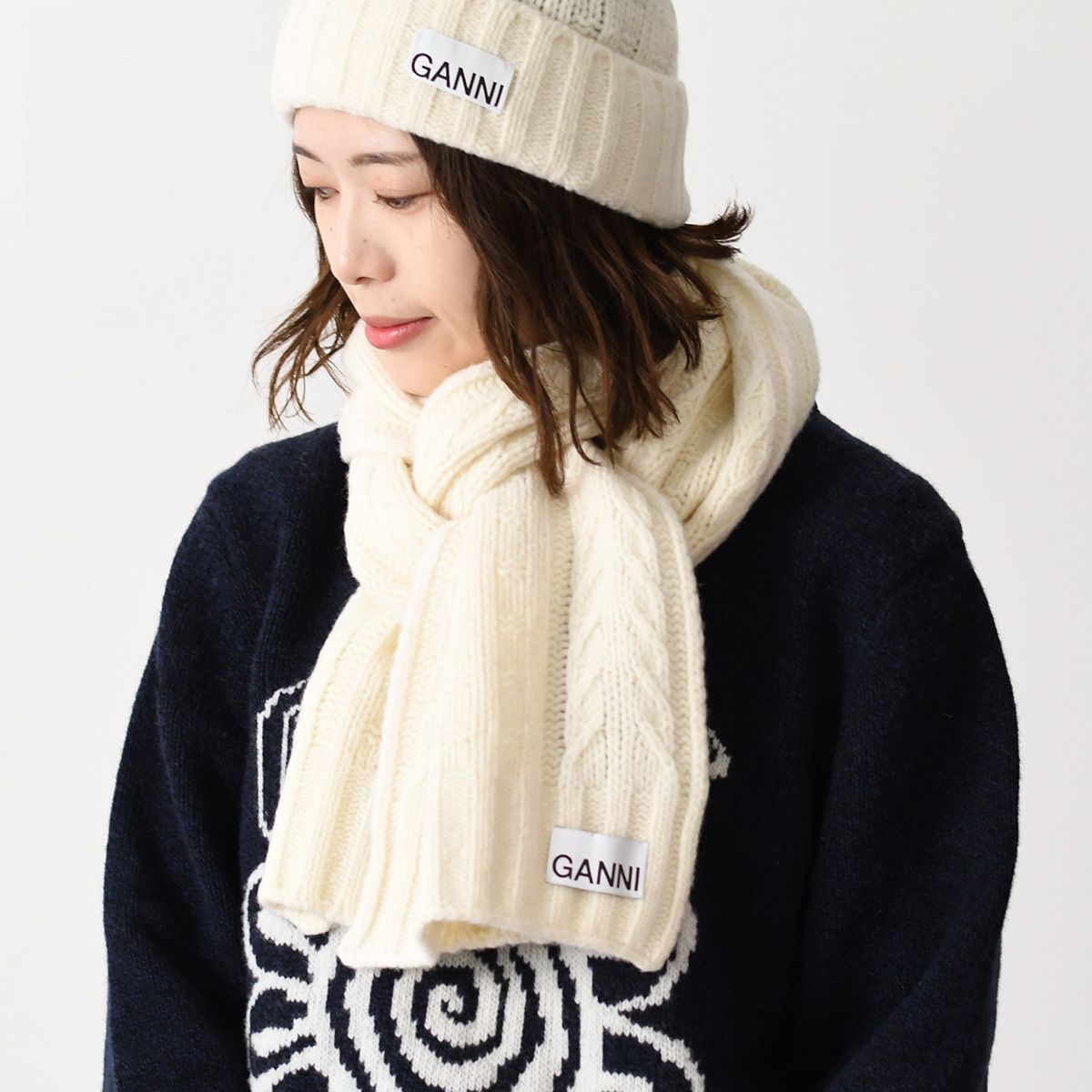 GANNI ガニー マフラー ケーブル編みマフラー A5113 A5364 レディース