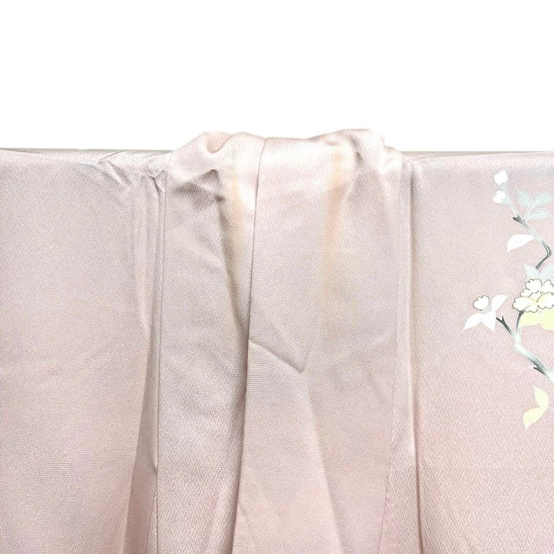 付け下げ 単衣 桜 金彩 杉綾地紋 リーフ 紋無し着物 062a d