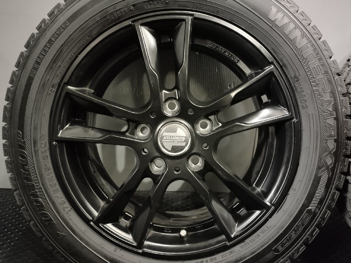 タイヤ走行短め【DUNLOP WM02 175/65R15】スタッドレス【ケレナーズスポーツ 15インチ 5.5J5HPCD112+46】ブラック MINI/F56/F55等 (KTL028)