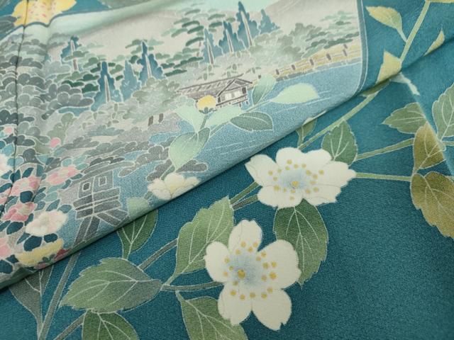 平和屋着物○訪問着 友禅 作家物 地紙風景草花文 正絹 逸品 未使用