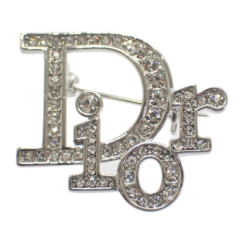 クリスチャンディオール Christian Dior ロゴ ブローチ メタル ラインストーン シルバー レディース ABランク