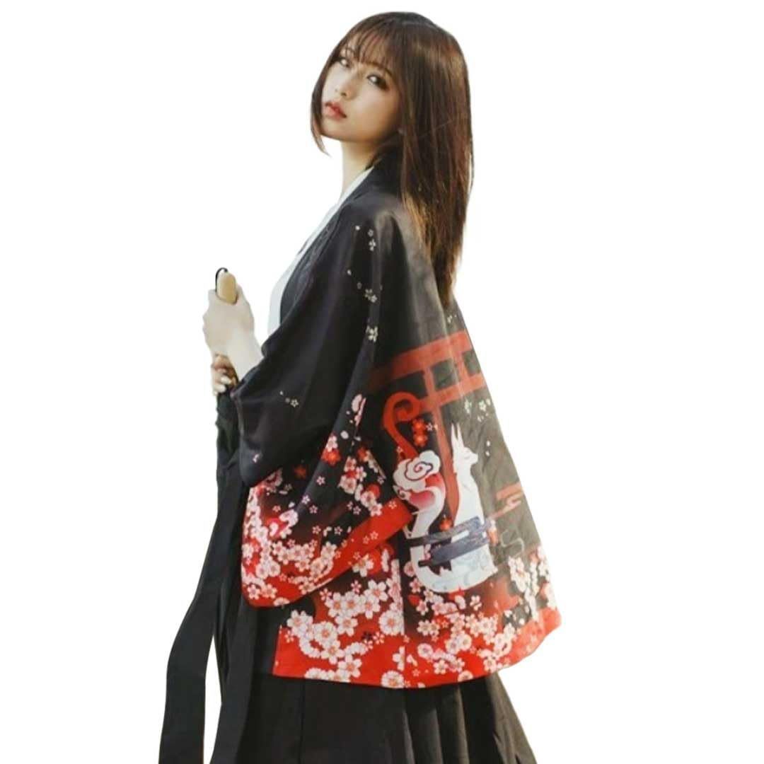 【人気商品】お祭り衣装水墨画 はっぴ ハッピ はんてん 狼 半被 袢天 半天 伏見稲荷 長半纏 半纏 羽織り 和風 神社 寺 夏祭り 和柄 ホワイト ブラック 花魁 複数柄 鳳凰 法被 [AiO　JAPAN]