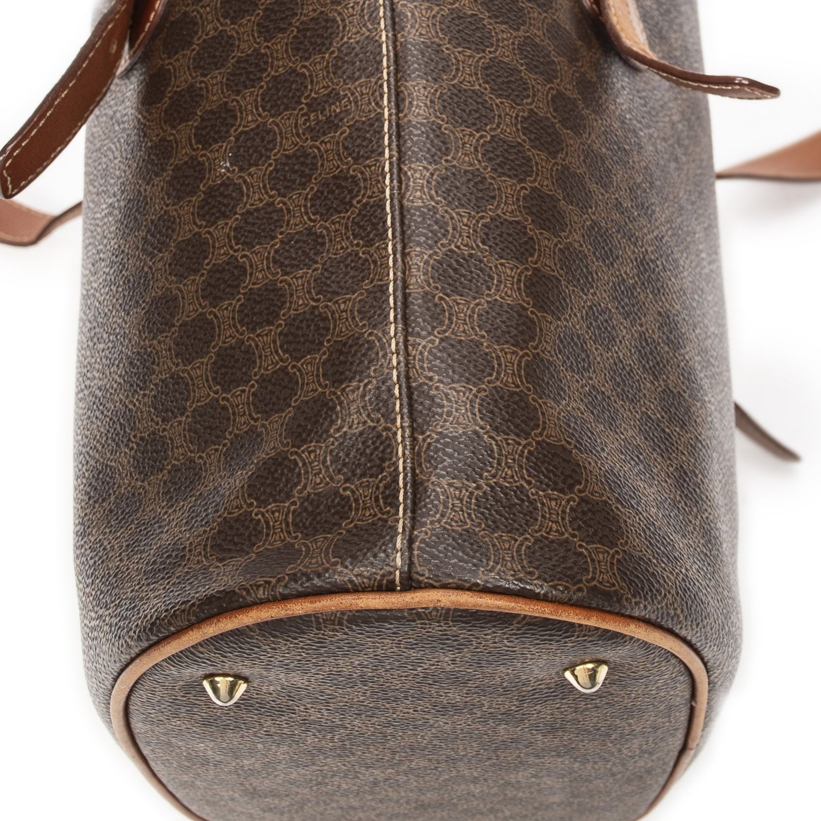 CELINE セリーヌバケツ型トートバッグ茶色マカダムPVCキャンバスAB