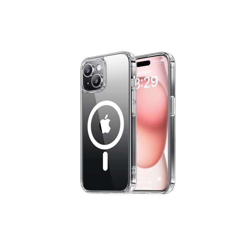 NIMASO ケース MagSafe対応 iPhone 15 用 クリア 保護ケース 黄変防止 マグネット搭載 マグセーフ対応 耐衝撃 米軍MIL規格 SGS認証 PC背面 傷つけ防止 薄型 バンパー ワイヤレス充電対応 ストラップホ