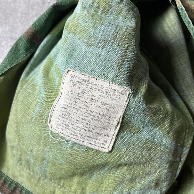 70s USMC ジャングル ファティーグ ヴィンテージ M-S anytee 古着 70s 米軍 USMC 「Hot Weather」 リーフ カモ 迷彩