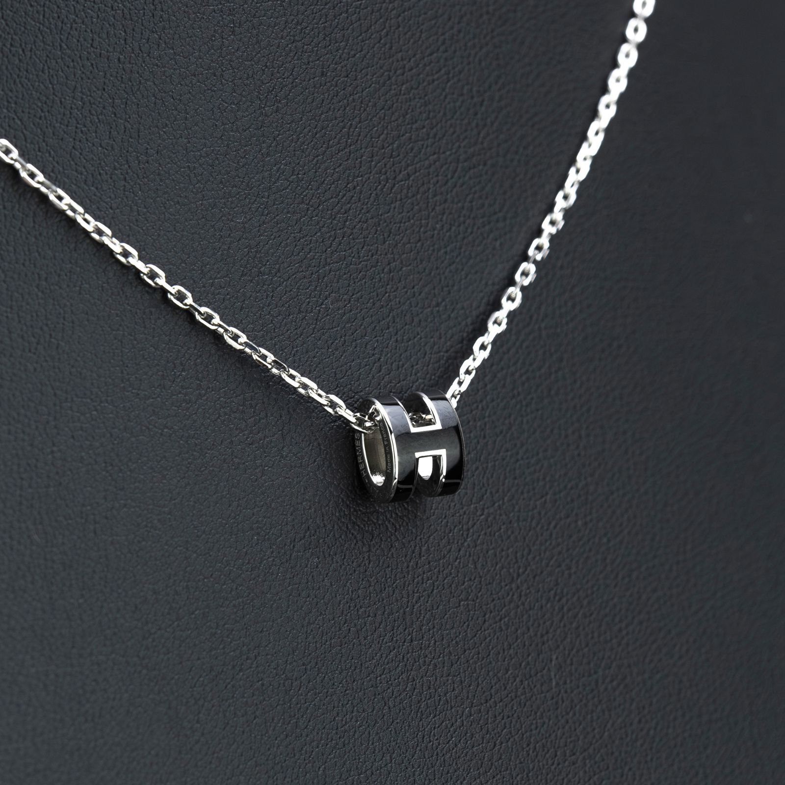 エルメス HERMES ポップアッシュミニ ネックレス ブラック シルバー 