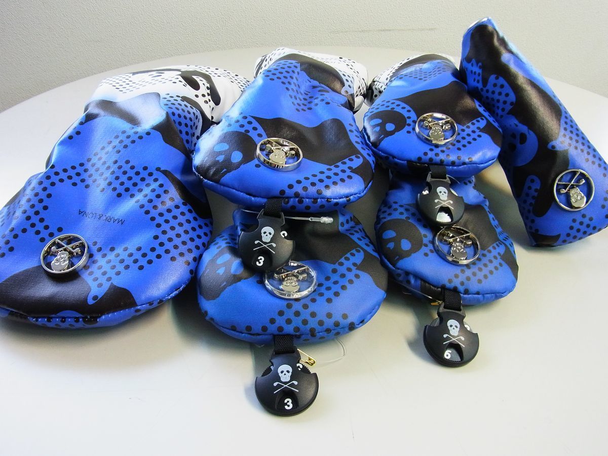 MARK-LONA マーク-ロナ Vector Gradate Head Cover アイアンスカルロゴヘッドカバー6セット DR FW UT PT MLS-2B-SH ブルー青